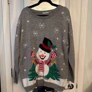 Christopher & Banks Gray Festive Snowman Sweater